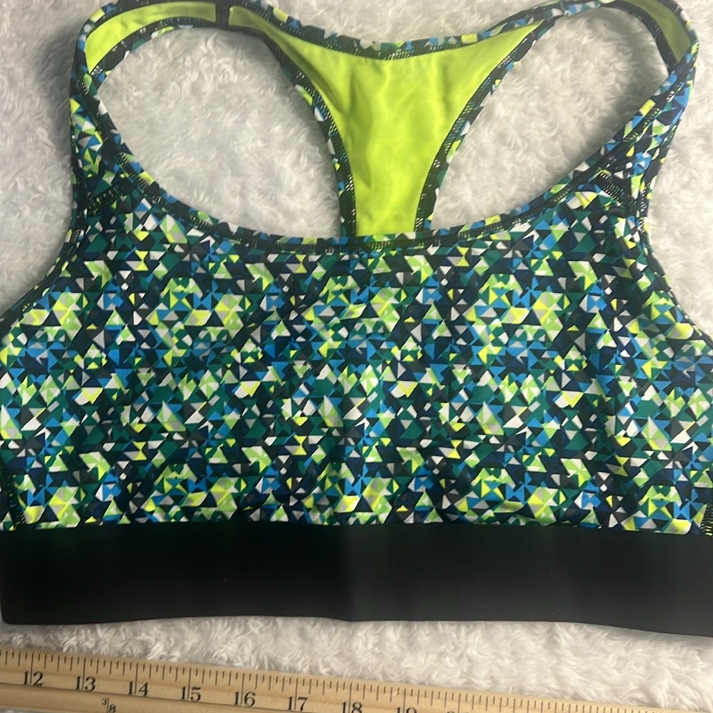 Victoria Sport Geometric Print Sports Bra - Blue and Yellow. Size L.